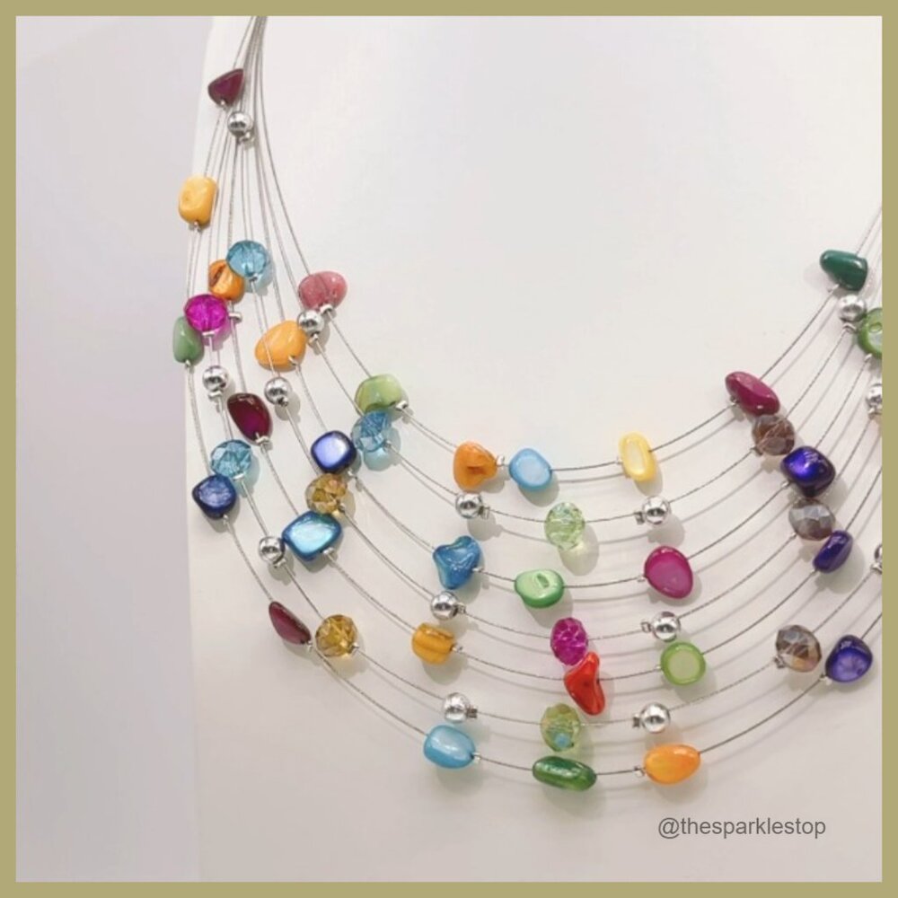 Shell Crystal Bead Statement Necklace Earring Set… - image 7